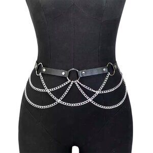 Women Sexy Body Chain PU Leather Waist Chain Harness